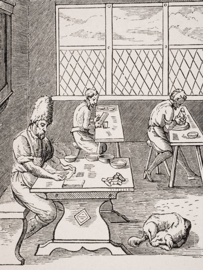 Pin and Needle Maker, reproduction of a woodcut by Jost Amman from 